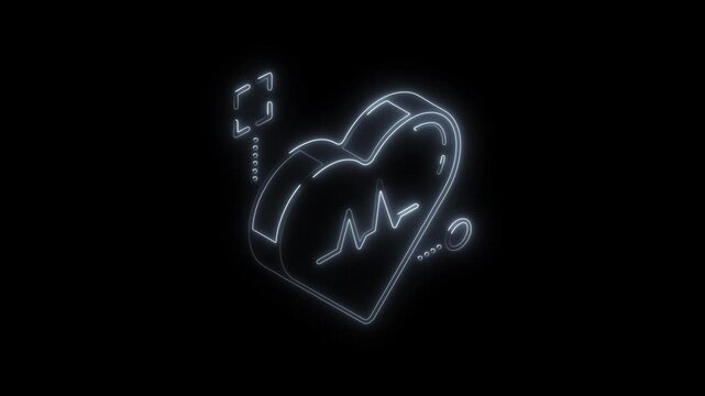 Glowing neon cardiology icon 4k  isolated on black background. HD Video motion graphic animation