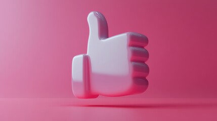 Obraz premium Pink background, 3D thumbs up, approval, digital marketing