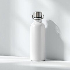 White Reusable Water Bottle with Sunlight and Shadow