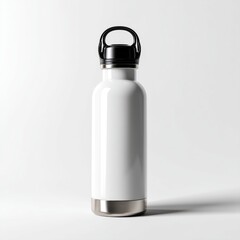 White Metal Water Bottle on White Background