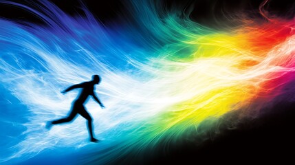 Silhouette runner traverses a vibrant spectrum of energy.