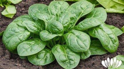 Fresh Green Spinach Leaves Growing in Nutrient Rich Soil Garden