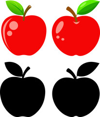 Red Apple Clipart with Black Silhouettes on white background