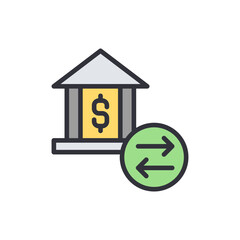 Bank transfer colored icons, minimalist vector illustration ,simple transparent graphic element .Isolated on white background