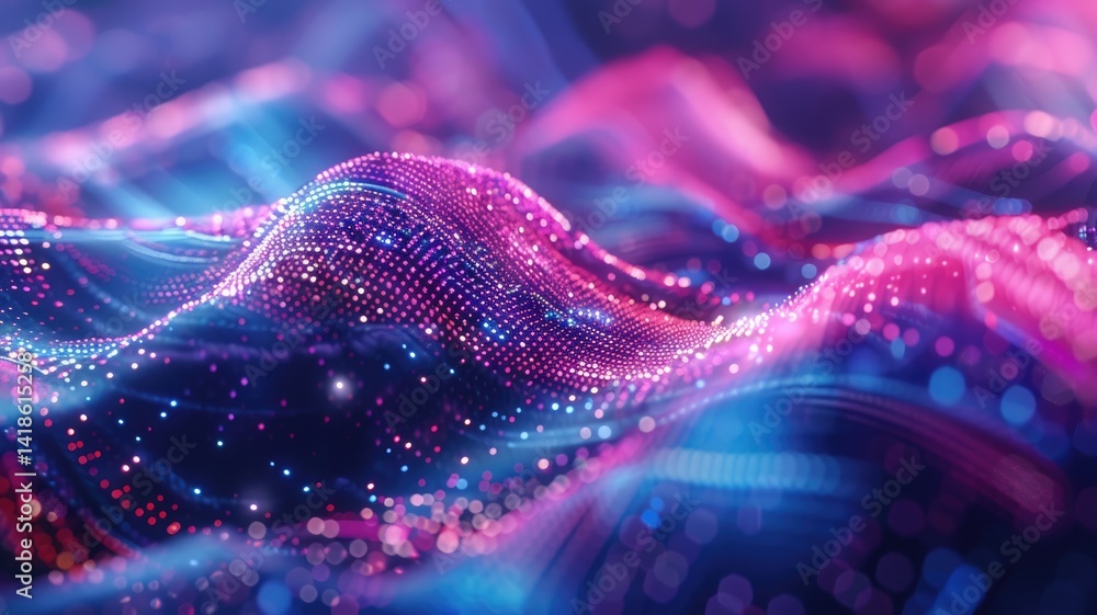 Poster this vibrant and colorful abstract digital artwork features flowing waves filled with sparkling ligh