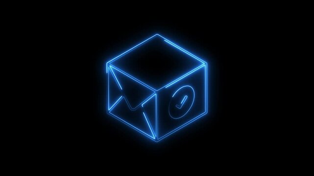 Glowing neon check box icon 4k isolated on black background. HD Video motion graphic animation