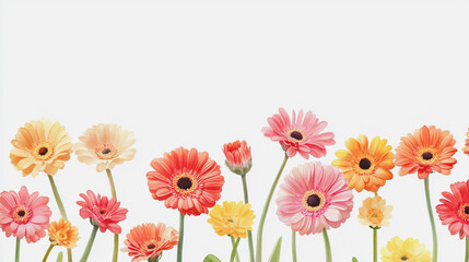 Elegant wedding invitation card background . Minimal hand painted watercolor Gerbera flowers texture template background. Design for wedding, vip cover, poster, rsvp moderncard.Valentine's Day