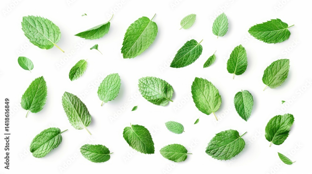 Poster tropical leaves frame with mint green with white background. macro photography of green leaves place