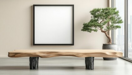 Modern Zen Bench with Bonsai