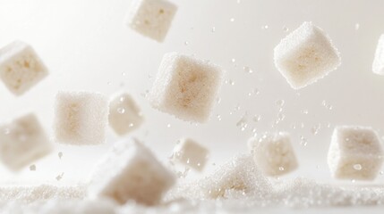 Sugar Cubes Falling in Midair on a Soft Background