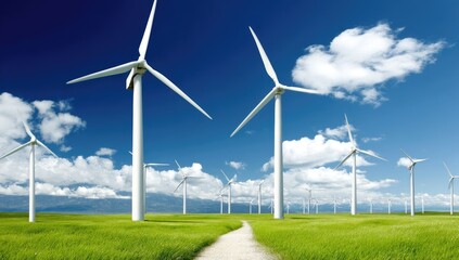 Wind turbines in a grassy field