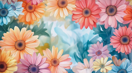 Elegant wedding invitation card background . Minimal hand painted watercolor Gerbera flowers texture template background. Design for wedding, vip cover, poster, rsvp moderncard.Valentine's Day