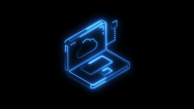 Glowing neon cloud-computing icon 4k isolated on black background. HD Video motion graphic animation