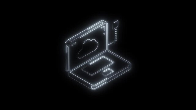 Glowing neon cloud-computing icon 4k  isolated on black background. HD Video motion graphic animation