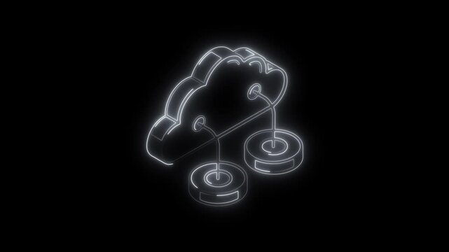 Glowing neon cloud-computing icon 4k,  isolated on black background. HD Video motion graphic animation