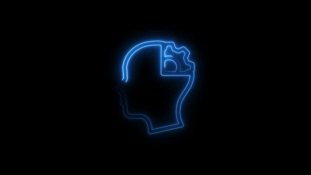 Glowing neon cognitive icon 4k isolated on black background. HD Video motion graphic animation