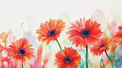 Elegant wedding invitation card background . Minimal hand painted watercolor Gerbera flowers texture template background. Design for wedding, vip cover, poster, rsvp moderncard.Valentine's Day