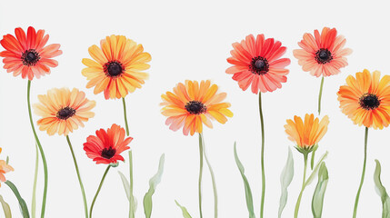 Elegant wedding invitation card background . Minimal hand painted watercolor Gerbera flowers texture template background. Design for wedding, vip cover, poster, rsvp moderncard.Valentine's Day