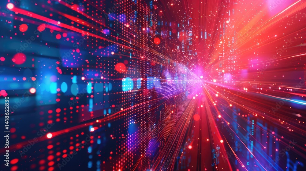 Poster abstract picture micro light sparkling particle represent data flow vivid flowing wave with high tec