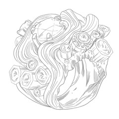 Unique hand-drawn jewelry sketch with intricate designs, perfect for accessory branding, fashion, or artistic jewelry concepts.	