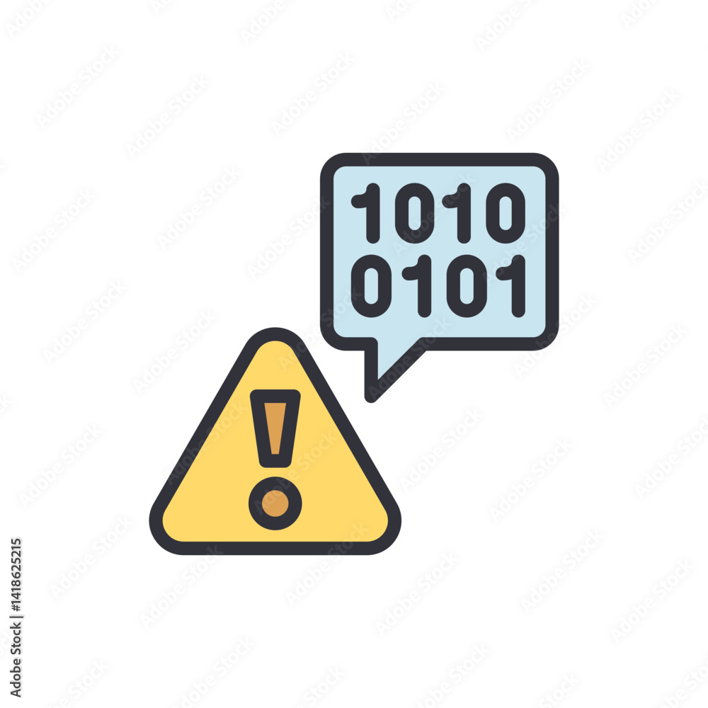 Poster binary code alert colored icons, minimalist vector illustration ,simple transparent graphic element 