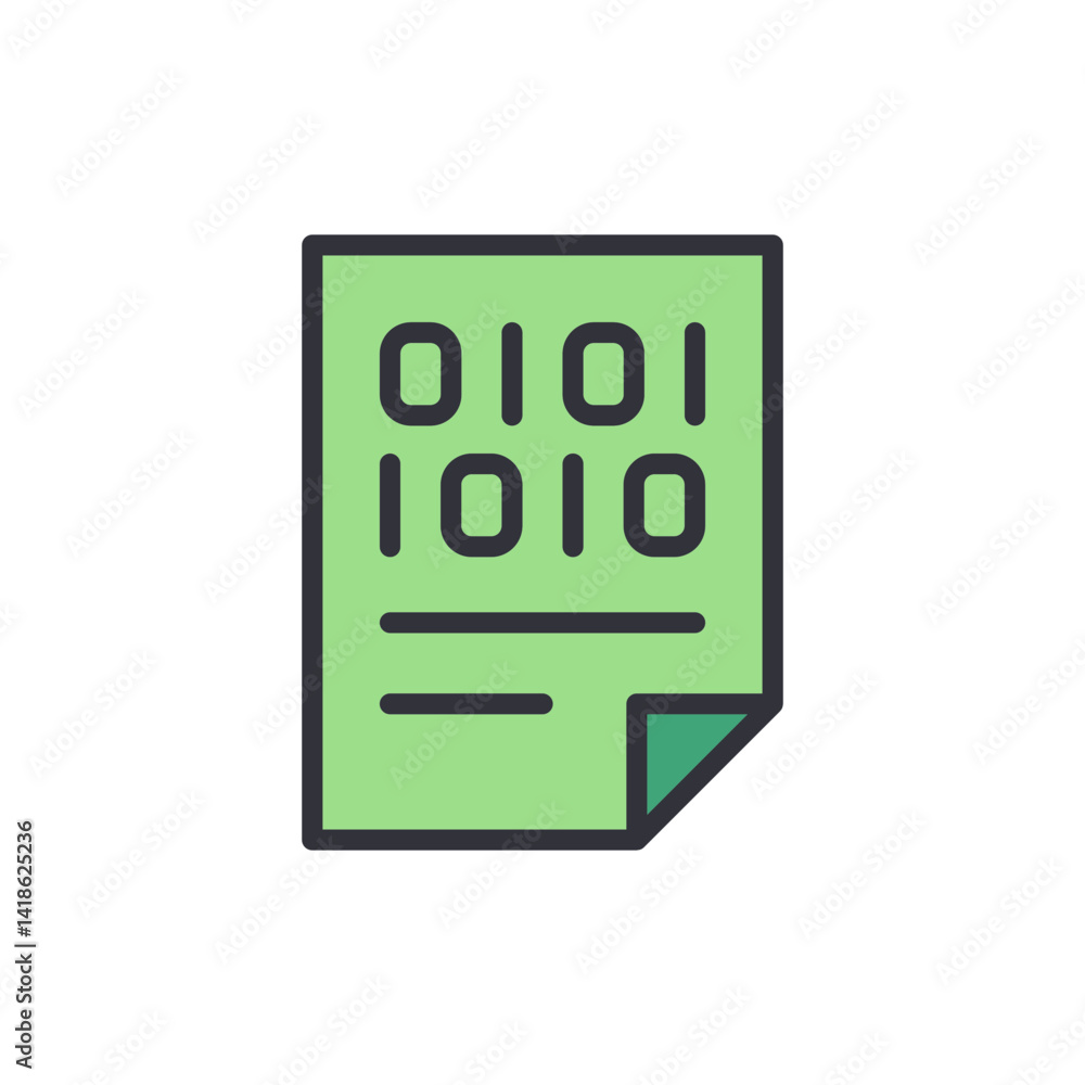 Poster binary code file colored icons, minimalist vector illustration ,simple transparent graphic element .