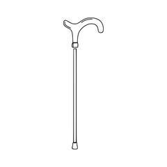 Line Art of Walking Cane Drawing - Mobility Support Tool