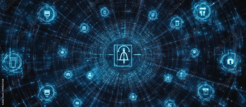 Poster deep dive into a futuristic network: luminescent data stream visualization