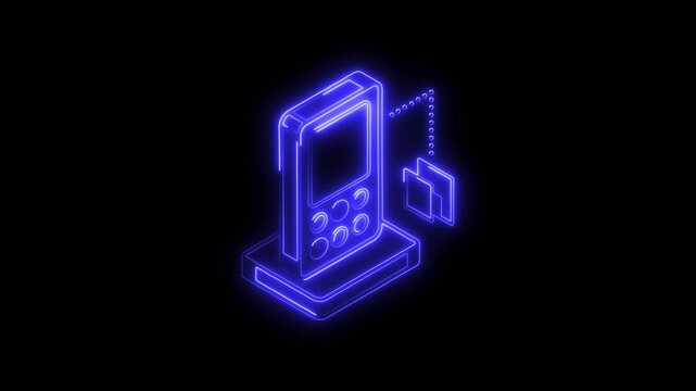 Glowing neon cordless phone icon 4k  isolated on black background. HD Video motion graphic animation