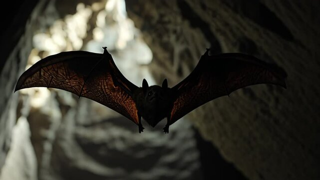 Bat in Flight: A Stunning Close-Up of a Bat in a Cave