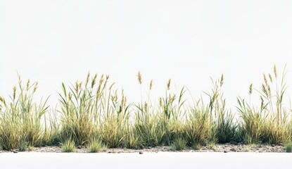 Fototapeta premium Lush Green Grasses and Wild Plants Against a Bright White Background