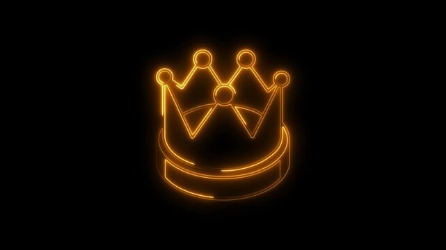 Glowing neon crown icon 4k  isolated on black background. HD Video motion graphic animation