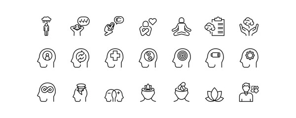 Set of icons for Mental Health. Editable stroke. Vector illustration	