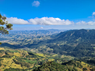 Mountains in Brazil with part of the original forest replaced by pastures