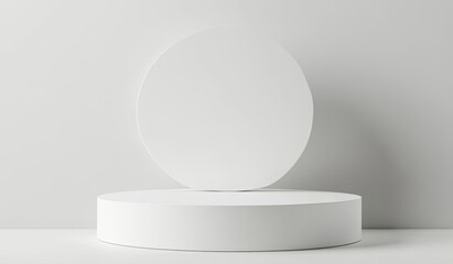 Minimalist white circle on cylinder platform.