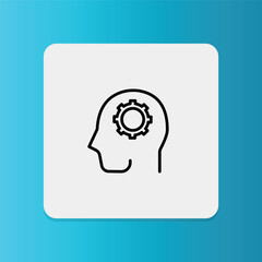 Human head with a gear inside the brain, symbolizing thinking, analysis, and cognition.