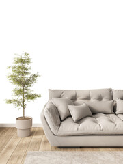 Free PNG wallpaper mockup in Interior Living Room, Cozy living room with a comfortable sofa and a plant, 3D rendering	
