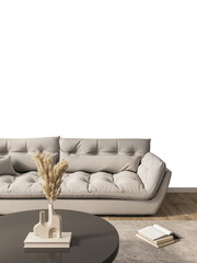 Free PNG wallpaper mockup in Interior Living Room, Elegant Living Room with Modern Sofa and Stylish Decor, 3D rendering	
