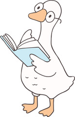 Reading Goose Clipart Cartoon Playful Hand Drawn Goose with Books and Glasses
