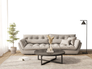 Free PNG wallpaper mockup in Interior Living Room, Stylish and Comfortable Living Room with Beige Sofa, 3D rendering	
