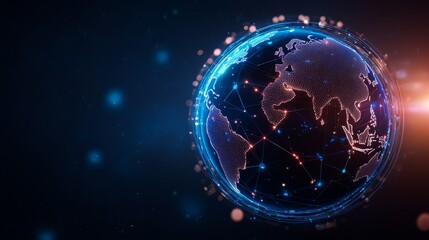 Obraz premium Digital globe with connected nodes representing global networks