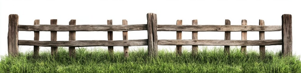 Rustic Wooden Fence Surrounded by Lush Green Grass in Nature