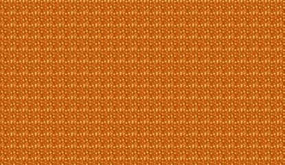 Geometric orange texture pattern displaying scattered yellow four pointed stars, ideal for textile design and decorative printing surfaces