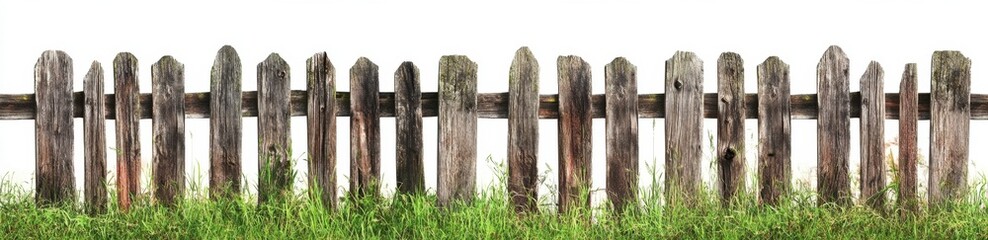 Obraz premium Wooden Fence with Rustic Look Surrounded by Green Grass Field