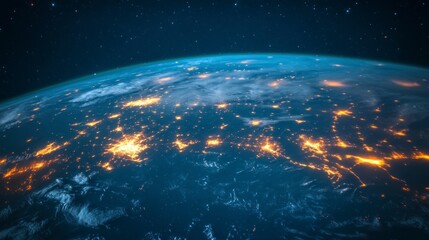 Fototapeta premium Earth at Night: A stunning view of the Earth from space at night illuminated by city lights