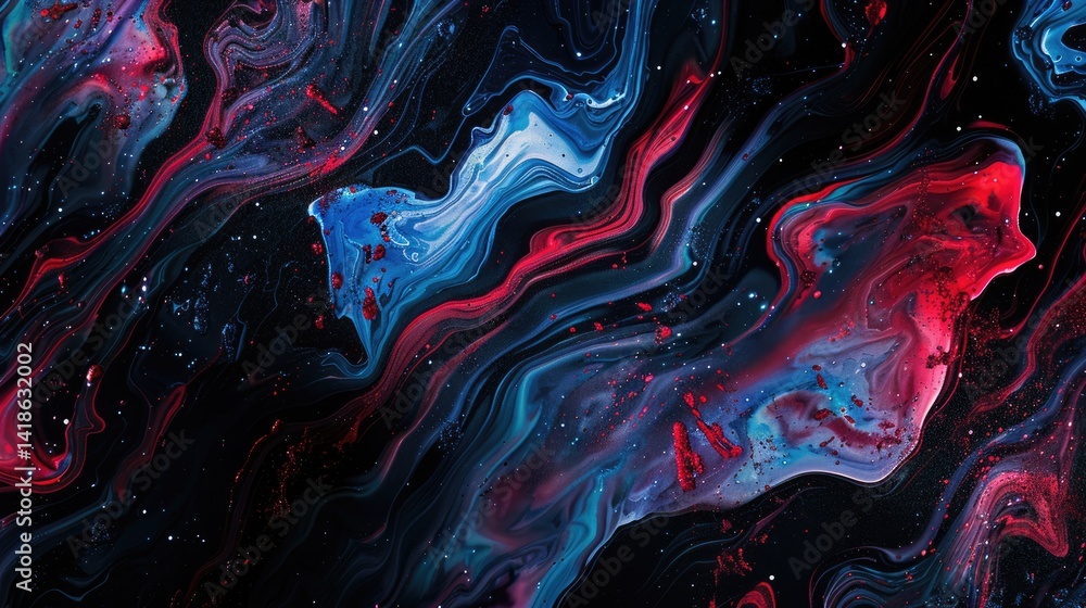 Aufkleber abstract red and blue swirling patterns. abstract image of watercolor fluid texture with blue and re
