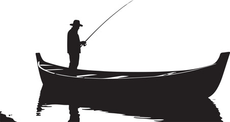 Coastal Conqueror Fisherman silhouette on Small Boat vector 