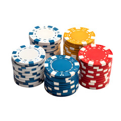 Casino poker chips isolated on white background, top view --v 7.0