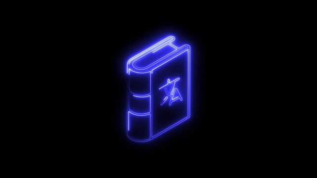 Glowing neon dictionary icon 4k  isolated on black background. HD Video motion graphic animation