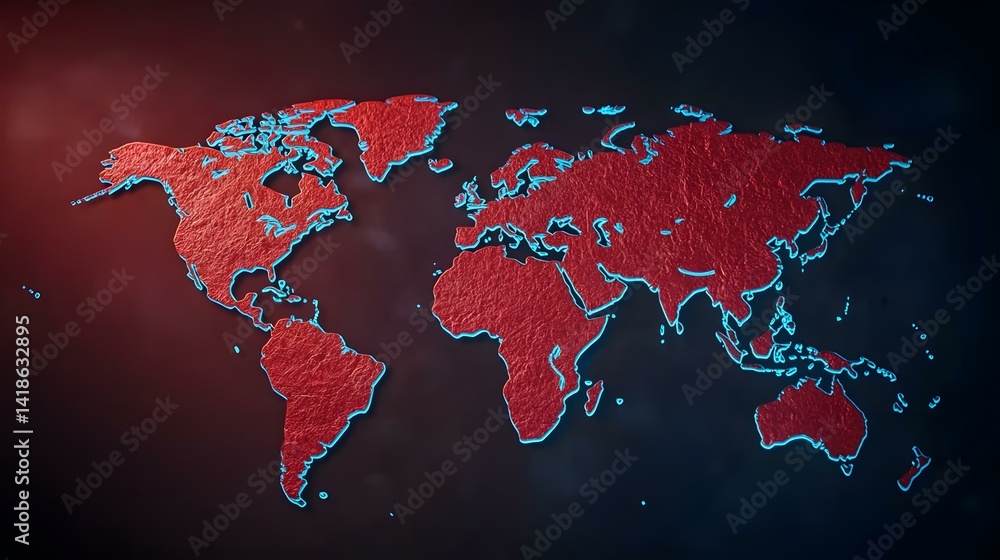 Aufkleber a three-dimensional textured world map is shown in red with a teal outline.